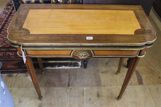 A 19th century French ormolu mounted card table, W.2ft 9.5in.